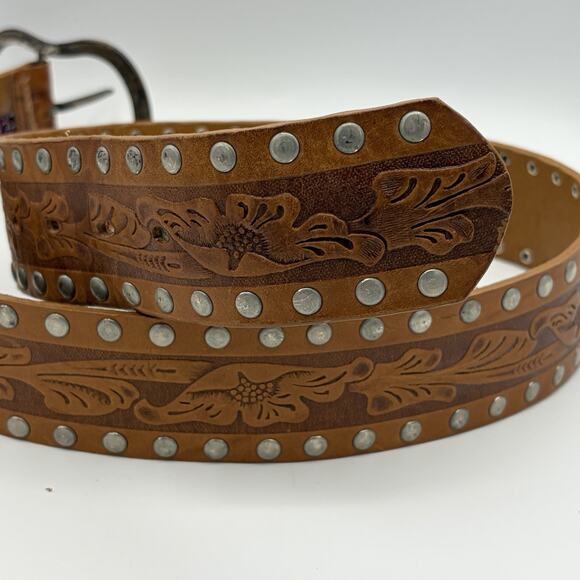 Chinese Laundry Women’s Leather Studded Tooled Belt 420116 Size M 32”-36” Canada - Picture 6 of 11